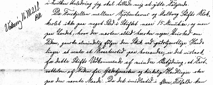 Uddrag af brev fra biskop Lind i Aalborg til kirkeministeriet. Bemærk den ministerielle kommentar om Vestervig!