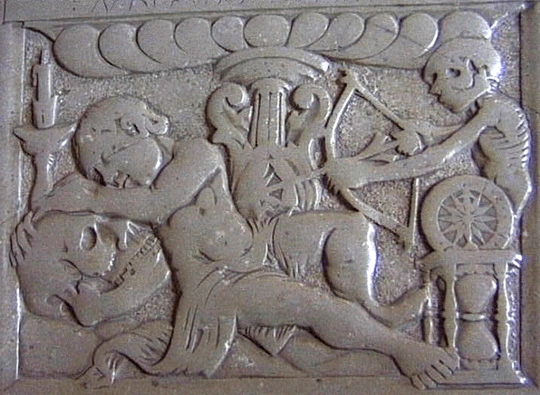 Gravstensmotiv i Roskilde domkirke.