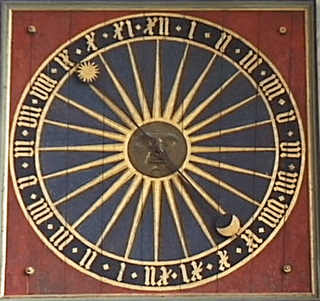 Urskiven fra middelalderuret i Roskilde Domkirke. - Følg de forskellige links nederst i tekstfeltet til venstre eller brug menu-knappen.