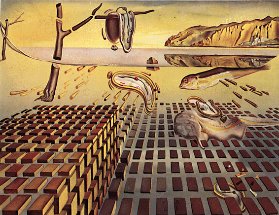 Salvador Dali's disintegration af billedet 'The Persistence of Memory', malet i 1952-55. Copyright  Salador Dali/copy-dan, billedkunst 2001